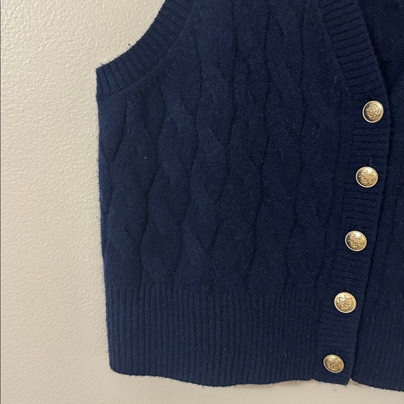 J. Crew Womens Navy Cashmere Cropped V-Neck Cable Knit Sweater Vest Sz Small - Picture 6 of 8